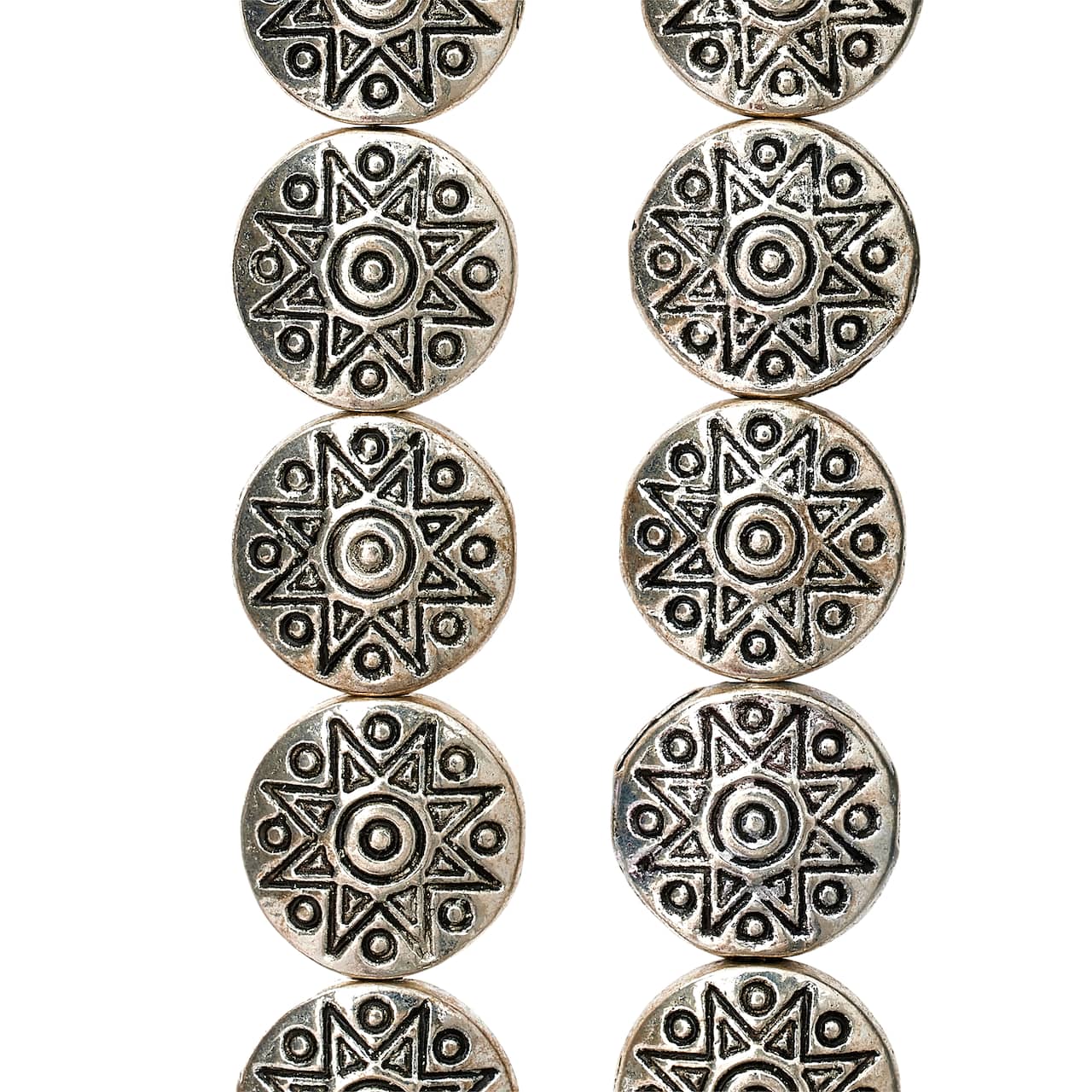 Antique Silver Carved Lentil Beads, 10mm by Bead Landing&#x2122;